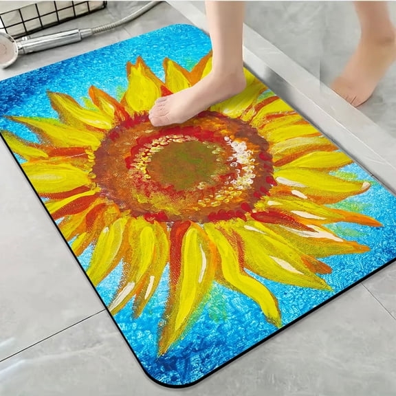 1pc Sunflower on Blue Bathroom Rug Bathroom Decor and Accessories- Durable,Anti Slip,And Quick Drying,Suitable For Indoor/outdoor Use - Perfect For Bathrooms,Bedrooms,Kitchens,Terraces