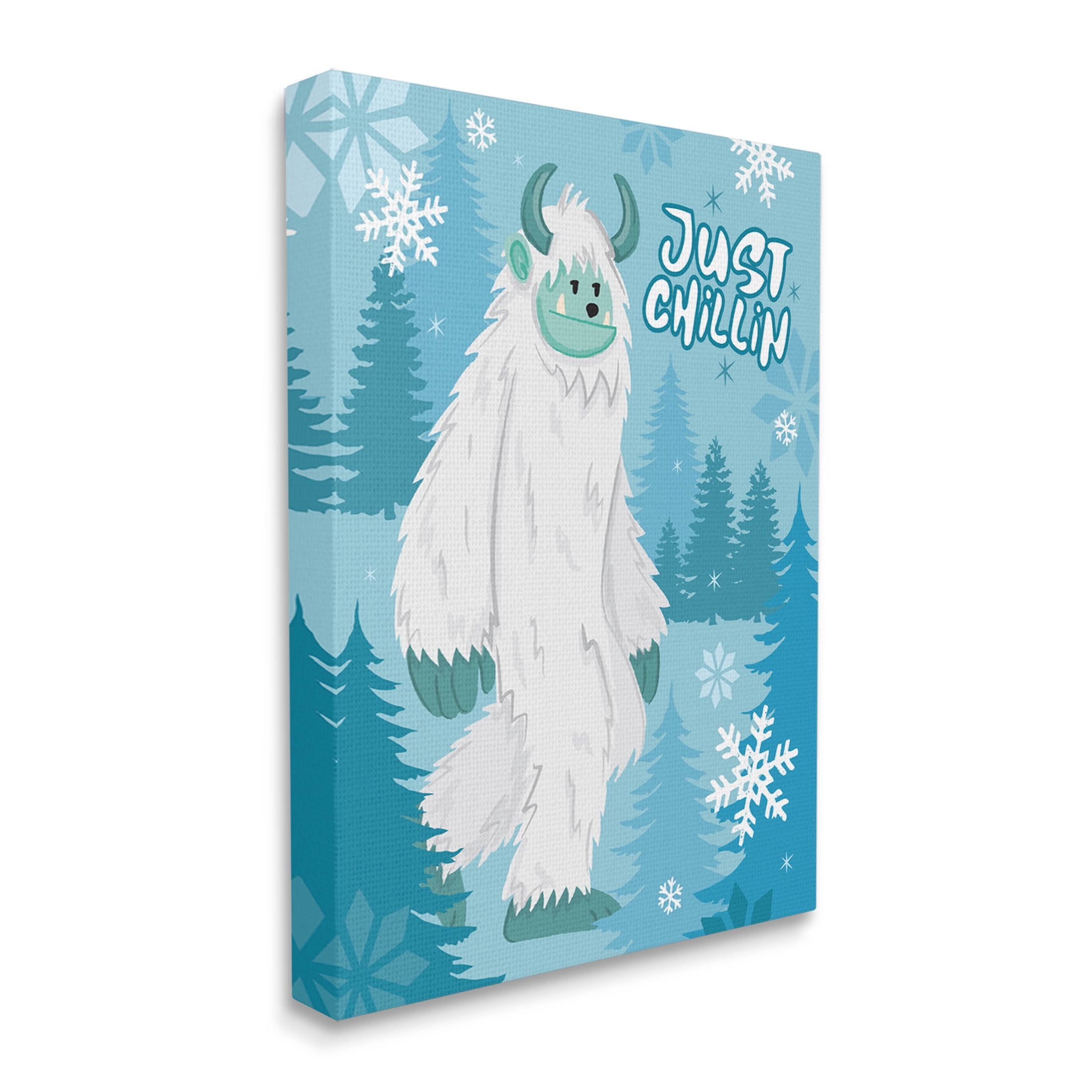Just Chillin Funny Winter Yeti Holiday Graphic Art Gallery Wrapped Canvas Print Wall Art