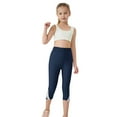 thumbnail image 4 of CPNG Girls Summer Capri Slim Pants Summer Sports 3/4 Length Leggings High Waist Running Yoga Athletic Leggings(Navy,12-13 Years), 4 of 7