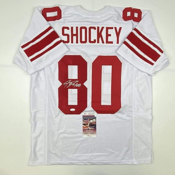 Autographed/Signed Jeremy Shockey New York White Football Jersey JSA COA
