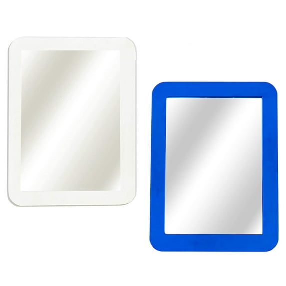 Perfnova 2 Pack Check Complexion Magnetic Selfie Mirror 5” x 7” With Sticky Back Magnet For Metal Wall Attachment - White & Navy
