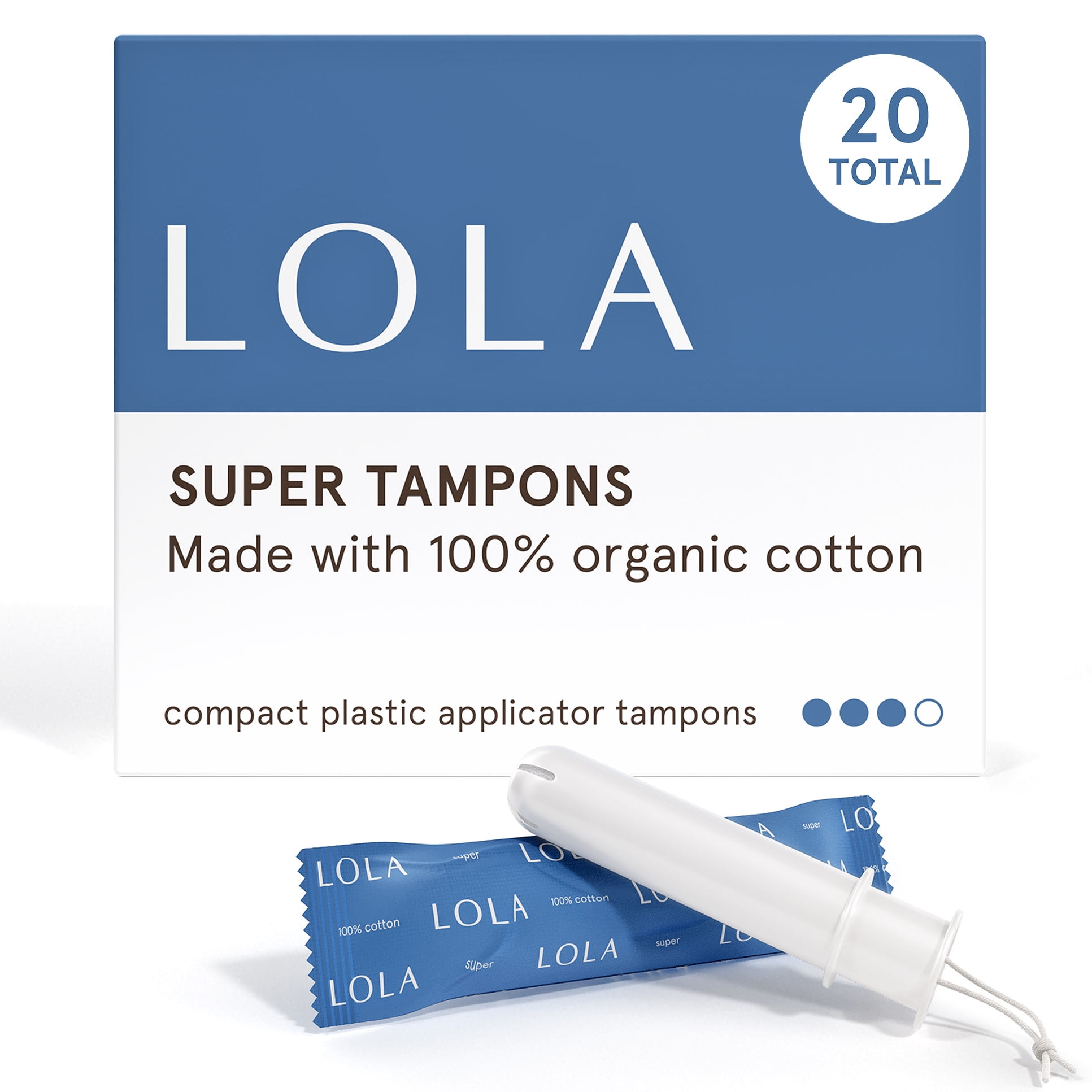 LOLA Super Tampons, Organic Cotton, Compact Plastic Applicator, 20ct