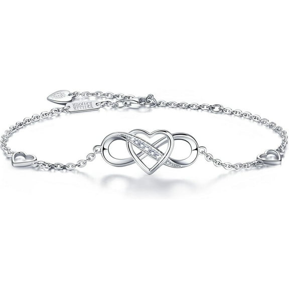 Leander Women Bracelets 925 Sterling Silver Infinity Heart White Gold Plated Cubic Zirconia Adjustable Bracelet Best Gifts for Women