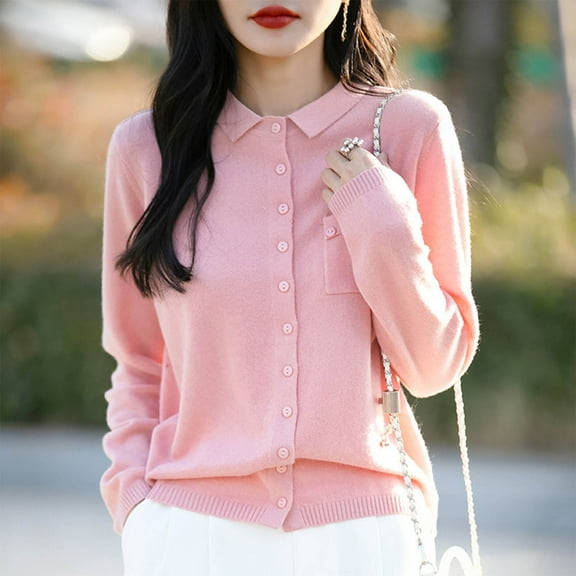 Ounisa Women Cardigan Sweater Button Down Crew Neck Ribbed Knit Sweater with Pockets