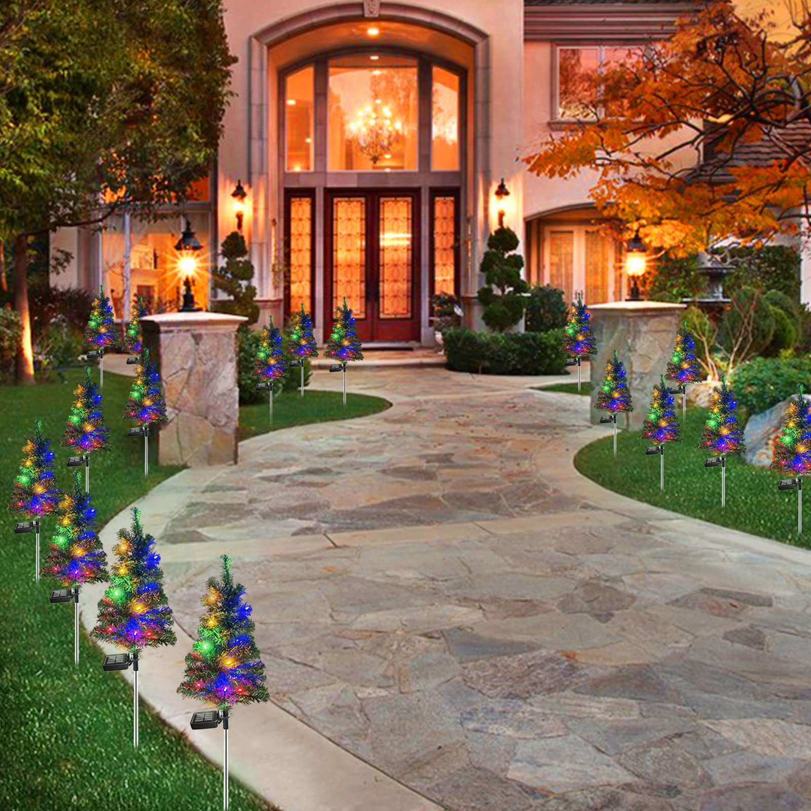 4 Set Solar Christmas Trees Lights - Outdoor Waterproof LED Tree Landscape Lights for Garden Yard Pathway Lawn Outside Decoration (Christmas Tree)