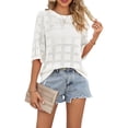 thumbnail image 3 of Women'S Casual Short Sleeve Loose Tunic Tops Light-Weight Crochet Knit Summer Sweaters Blouses White XL, 3 of 8