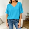 thumbnail image 4 of Tanghaowl Womens T Shirts, Class Women's T-Shirts V-Neck Summer Casual Loose Solid Color Bat Wing Shirt Soft Ribbed Short Sleeve Basic Sky Blue XXXL, 4 of 5