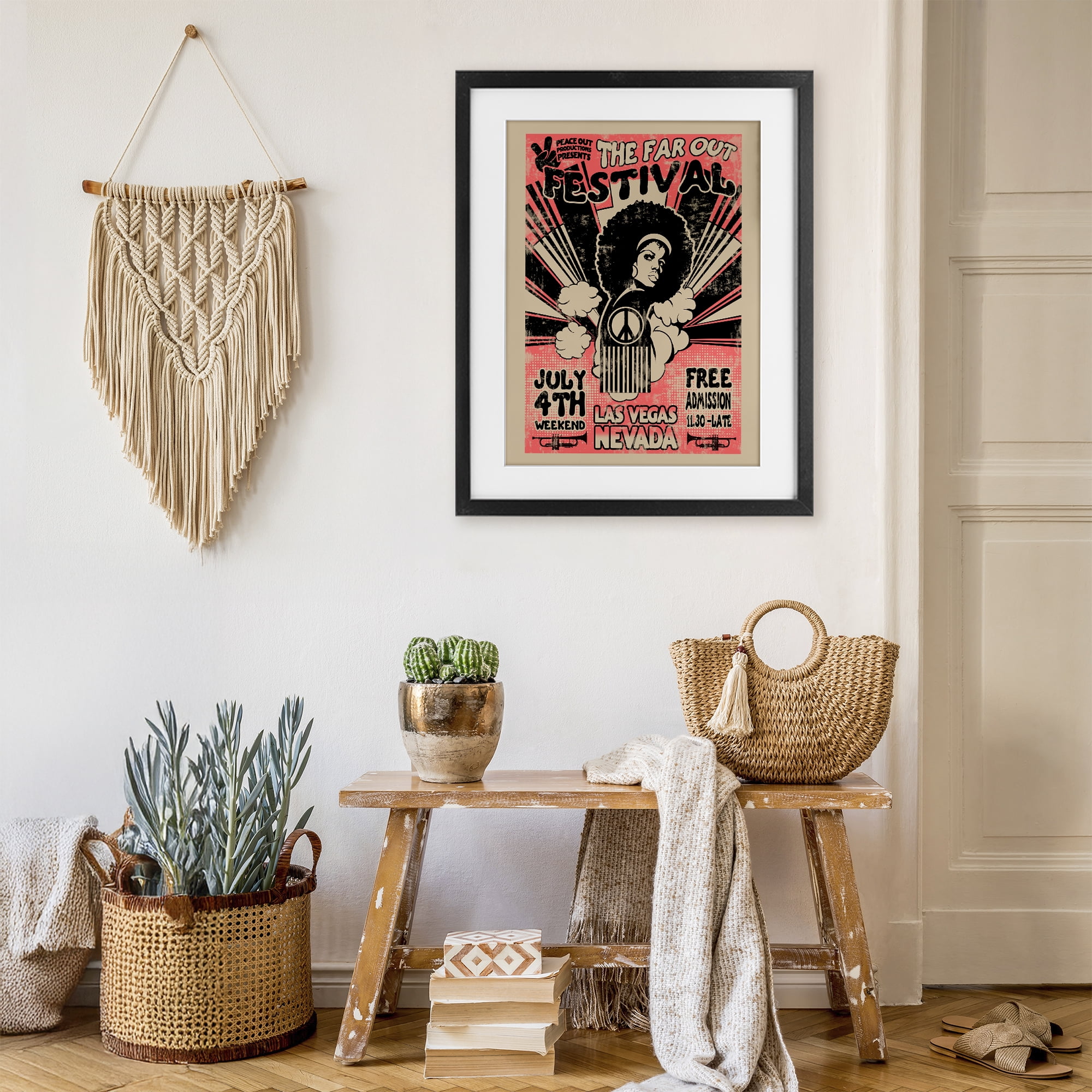 Stupell Industries Retro Far Out Festival Poster Black Framed Print Under Glass, design by Ali Chris