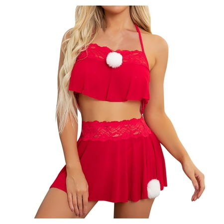 

Zuwimk Lingerie For Women Naughty Nightgown for Women Lace Chemise V Neck Sleepwear Satin Slip Silk Nightie Bridal Lingerie Red S