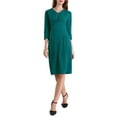thumbnail image 2 of INSPIRE CHIC Women's 3/4 Sleeve Pencil Dress V Neck Pleated Front Vintage Wear to Work Sheath Dresses S Blue Green, 2 of 5