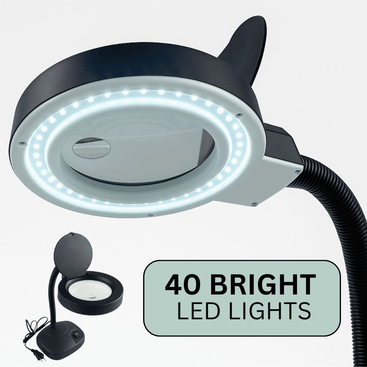 ELUCIDATE 3.5" (8.9 cm) Diameter | Black Plastic | LED Illuminated 110V | Bendable Gooseneck | 3X and 8X Magnification Lens | Ideal for Detailed Work | Space-Saving Design