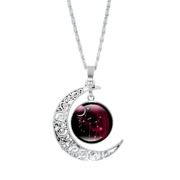 PONPRNGY Birthday Gifts for Women Men Zodiac Sign Moon Pendant Necklace Jewelry Astrology 12 Constellation Horoscope Stuff