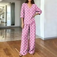 thumbnail image 4 of HAiming Plus Size 2 Piece Sets for Women Polka Dot Long Sleeve Tops Wide Leg Pants with Pockets Loose Lounge Sets, 4 of 6