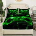 thumbnail image 2 of YST Kids Gamer Bed Sheets Full, Gaming Fitted Sheet, Video Games Gamepad Sheets Neon Glowing Square Geometric Grid Green Bed Set, 2 of 4