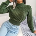 thumbnail image 4 of Hinvhai Plus Size Sweater Tops On Seasonal Clearance Women's Colorful Long Sleeve off Shoulder Knit Sweater Crew Neck Sweater Army Green 8(L), 4 of 5
