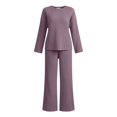 thumbnail image 6 of Women's Two-Piece Set Solid Color Crew-Neck Top & Pants Fall Winter Oversize Workout Sport Gym Vacation Travel Casual Comfortable Sweatshirt Sets Wide Leg Lounge Pants Set, 6 of 6