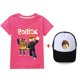 thumbnail image 1 of Camiseta de manga corta Roblox de dos piezas para niños y niñas, juego de sombrero, traje de ocio bidimensional periférico, el mejor regalo de cumpleaños, 1 of 4