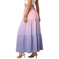 thumbnail image 4 of LWavelet Women Ombre Tiered Maxi Skirt Elastic High Waist With Pockets Casual Long Skirt Purple Pink M, 4 of 6