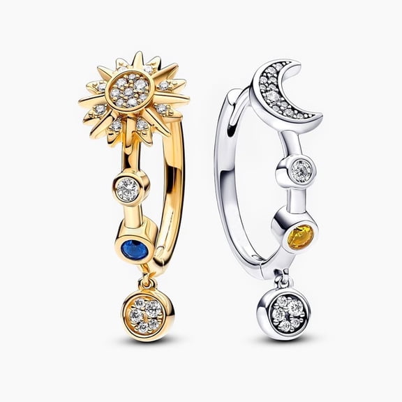 Women 925 Sterling Silver Sparkling Sun & Moon Hoop Earrings Hypoallergenic