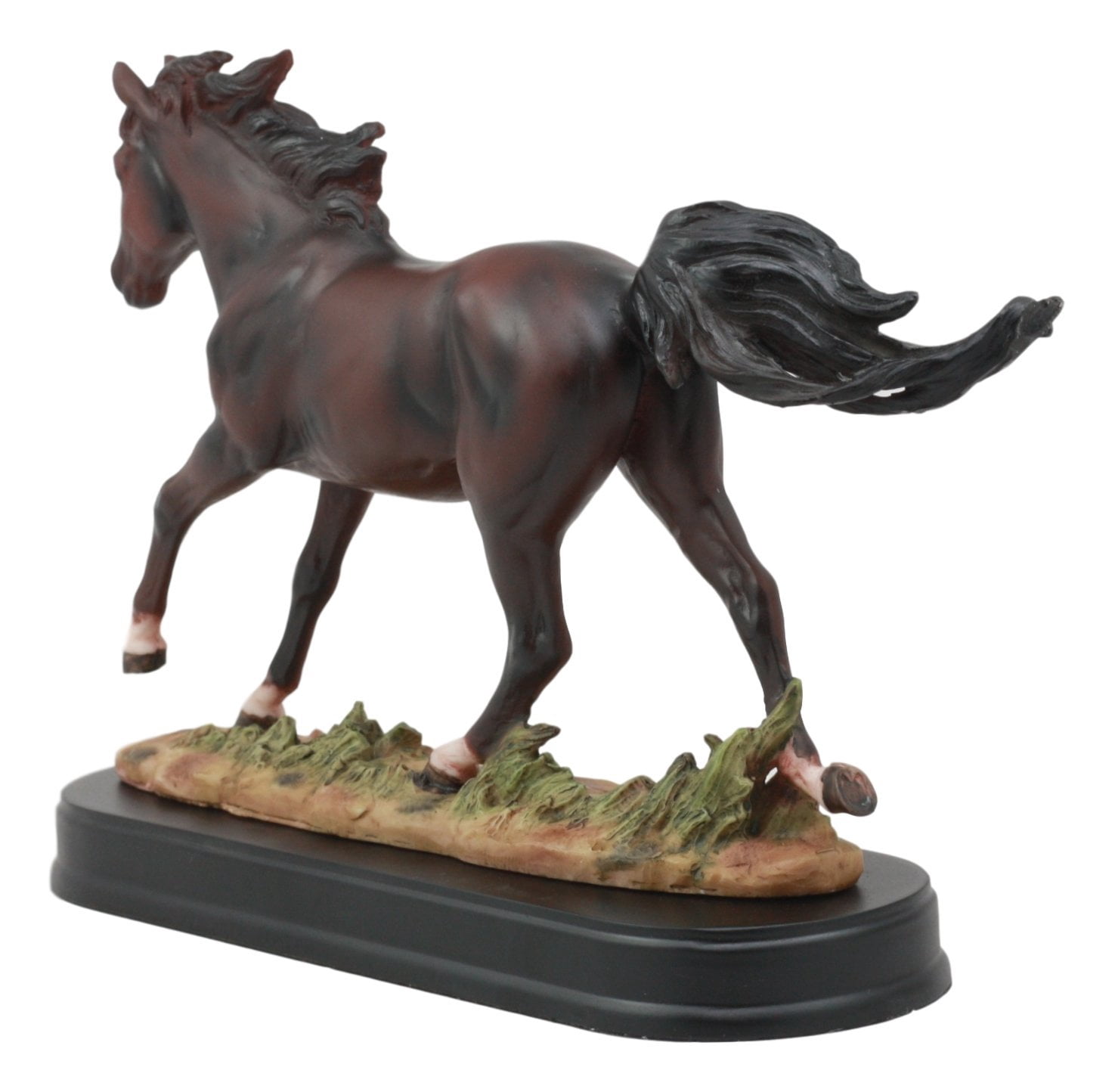 Ebros Equestrian Galloping Dark Brown Horse On Wild Pastures Statue 9.25"Long Handsome Stallion With Wooden Base Animal Decor Sculpture