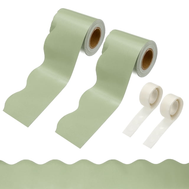 Uxcell 2 Rolls Bulletin Board Borders, 65.6ft Morandi Green Border with Clear Sticky Dots