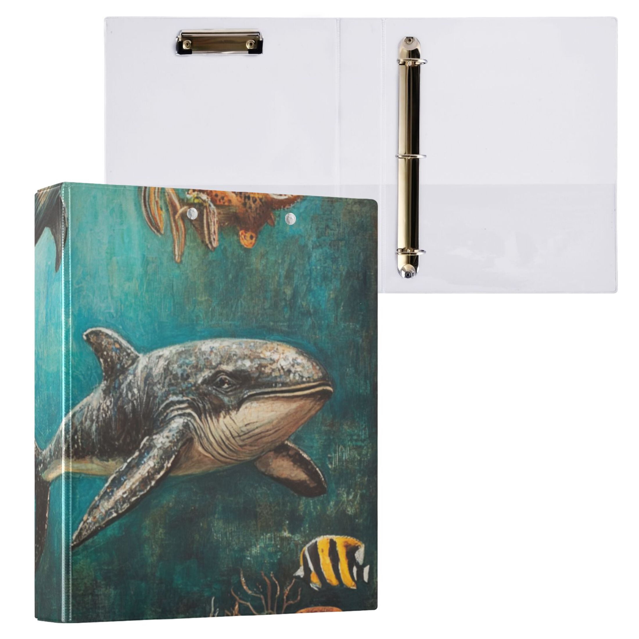 Ancient Sea Animals 3 Ring Binders 1.5 inch Hardcover File Folders with Interior Pockets A4 Size Organizer for School Office Hospital