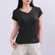 thumbnail image 5 of Mujeres Manga Corta Tops Casual, Color Sólido Cuello en V, Camiseta Casa Blusas para Mujeres, 5 of 6