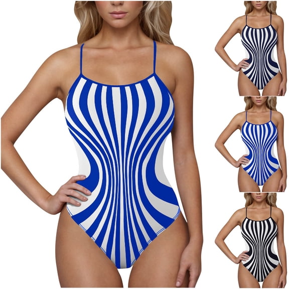 VBTAPA Women's One-Piece Swimsuit Triangle Bathing Suits Novelty 3D Printed Beach Party Swimwear Lightning Sales Today Blue XXL
