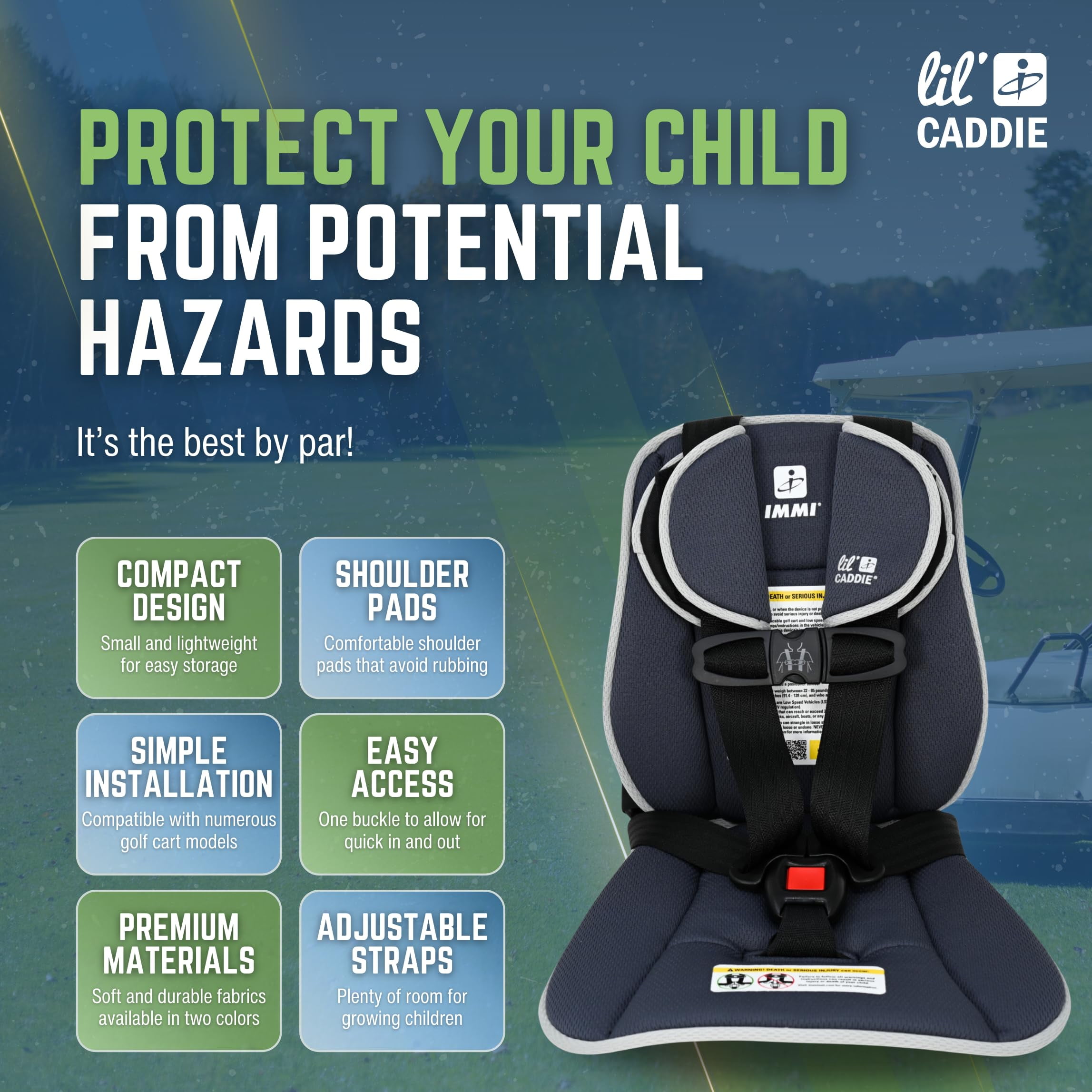 Lil’ Caddie Child Positioner for Golf Carts, 5-Point Positioner Designed to Secure Children in Golf Carts Under 15mph, Charcoal