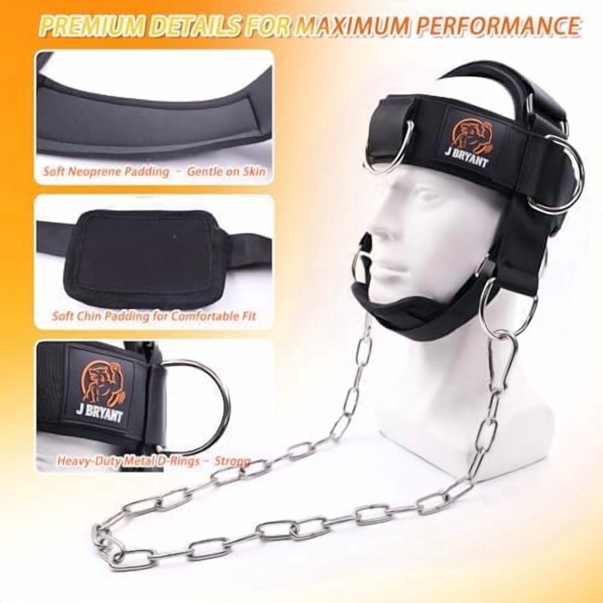 Adjustable Neck Harness for Resistance Bands & Weightlifting, Head Strap with 6 D-Rings for Multi-Directional Neck Training, Padded Chin Support for Athletes & Rehab Exercises