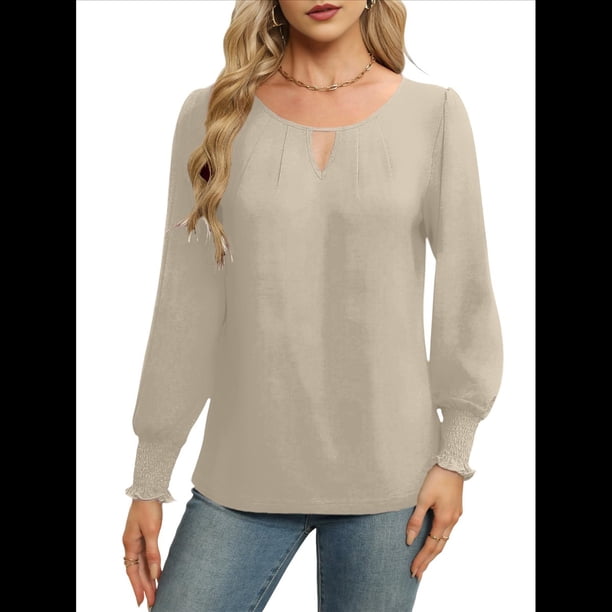 Blusas de Larga para Mujer, Blusas Informales de Negocios, Elegantes, para el Trabajo, la Oficina, Camisas Holgadas de Verano, Conjuntos de Moda 2025 Albaricoque L