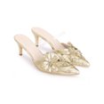 thumbnail image 3 of BLISSFUL STEP Flower Stiletto Heels Pointed Toe Slouches Slip On Mules for Women Gold (Size 8), 3 of 7