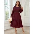 thumbnail image 2 of Women's Plus Size Dress Long Sleeve Crewneck Smocked Tiered Flowy Boho Wedding Party Maxi Dresses, 2 of 5