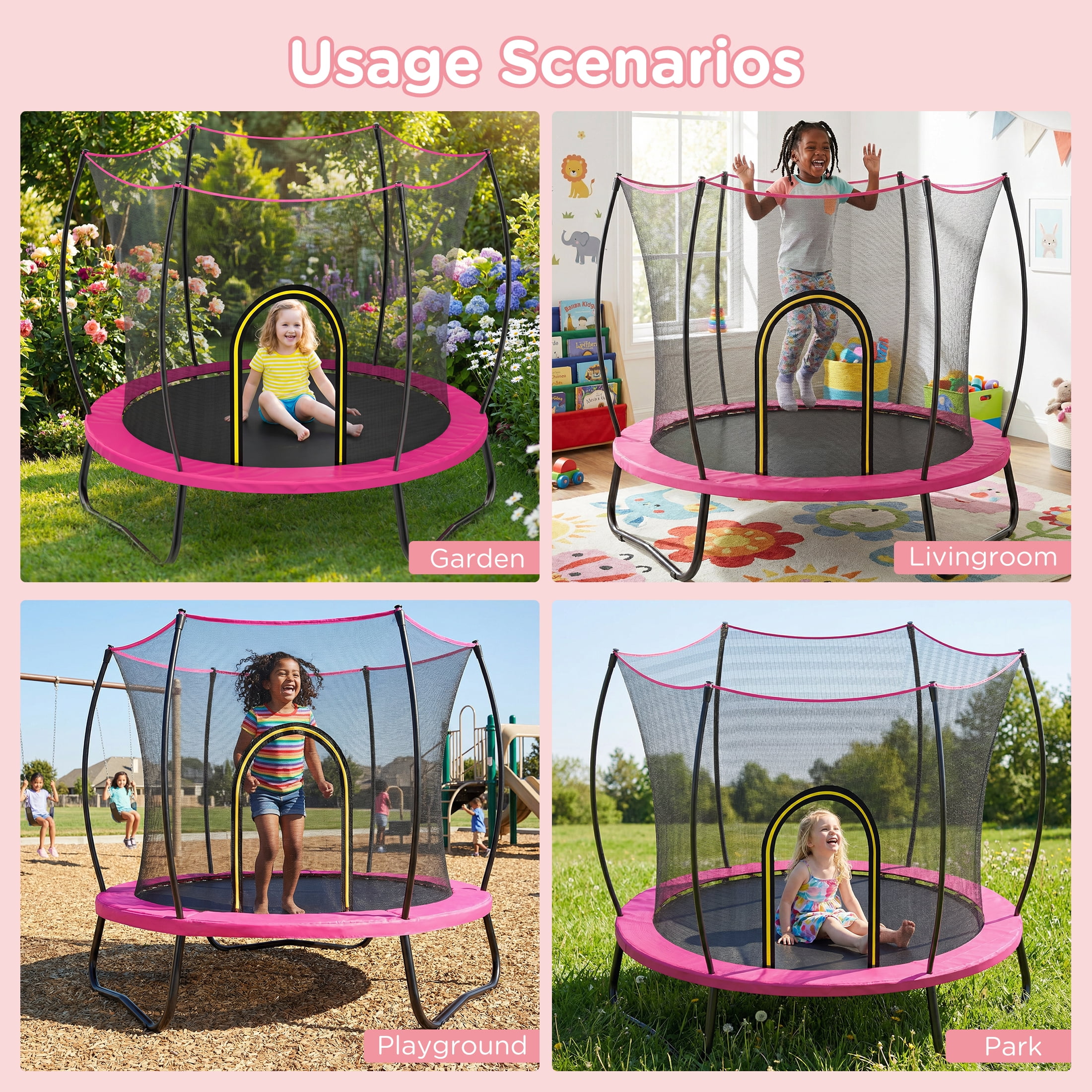 Toddler Trampoline with Basketball Hoop, 60" Indoor Trampoline for Kids, Kids Trampoline with Enclosure Net, Rectangle Trampoline with Handle, Small Trampoline for Indoor Outdoor, Mini Trampoline