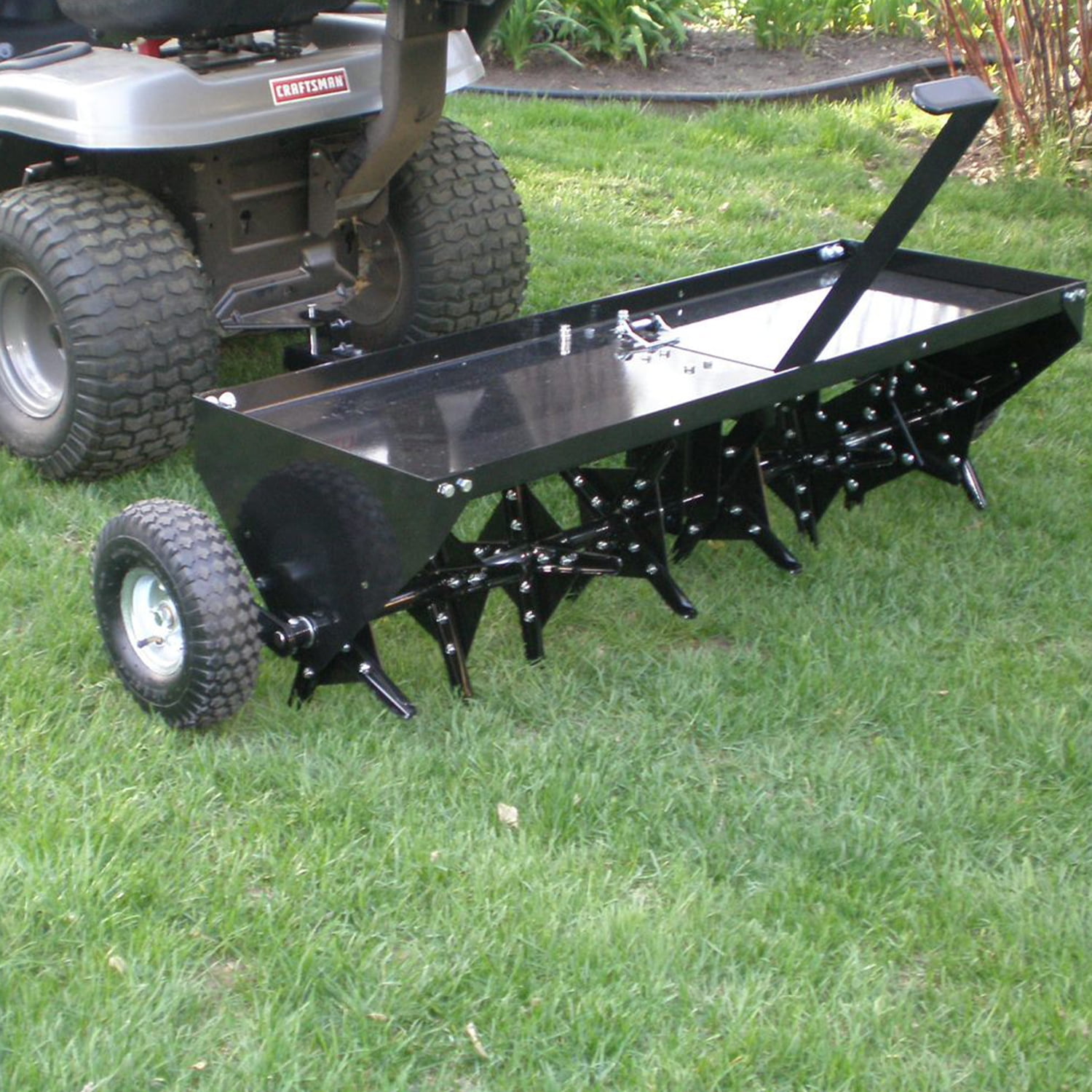 Yard Tuff 48 Inch Tow Behind Lawn Mower Plug Aerator with Universal Hitch