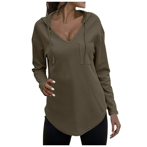 YOUSNH Women's Neck Hoodies Long Sleeve Sweatshirt Drawstring Pullover Tops with Pocket Casual Sweatshirts for Women Coffee XXL