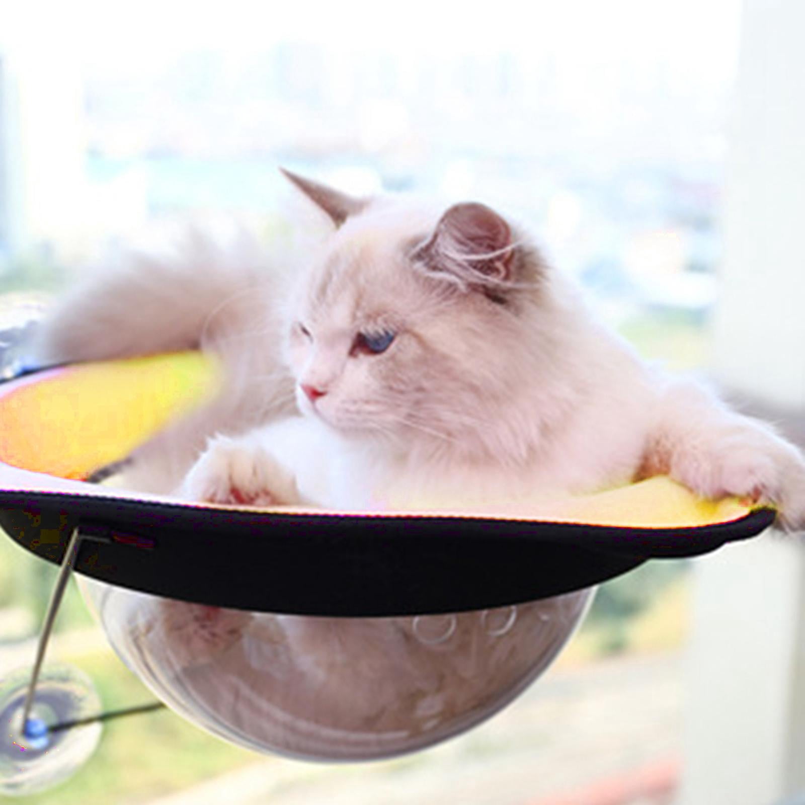 Cat Window Hammock Space Hanging Nest Cat Seat Window Mounted Cat Bed Cat Shelf Suction Window Perch for Napping Overlooking Yellow