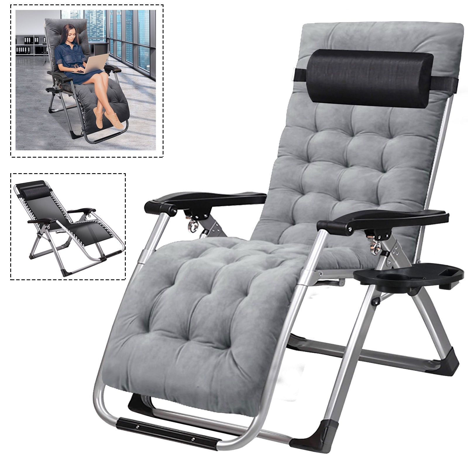 Zero Gravity Chair Folding Lounge Chair Padded Reclining Chair Patio &Cup Holder 