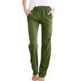 thumbnail image 2 of Women'S Cotton Linen Pants Drawstring Light-Weight Summer Fit Straight Leg Lounge Trouser Green M, 2 of 3