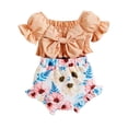thumbnail image 1 of Ropa Para Bebé (Niño O Niña) Traje Para Niño Pequeño Moda Flores Lindas Estampado De Lazo Mangas Abullonadas Top Plisado Pantalones Cortos Traje Naranja Odeerbi LM103-8791, 1 of 9