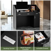 AHB 50-inch Reception Desk with Counter, Front Desk Office Desk with Storage Shelves, Black