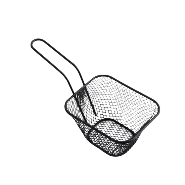 Black Mini French Fries Basket Stainless Steel Snack Holder For Food Tableware Kitchen Use 1Pc Portable With Handles Dimensions 4.3X3.5X2.5 Inches Net Weight 0.17 Lb