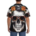 thumbnail image 3 of Balery Flower Horn Skull A Camisa Casual de Manga Corta con Botones para Hombre, Texturizada, Estilo Cubano, para Playa, Verano-Large, 3 of 5