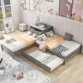 thumbnail image 2 of [US IN STOCK] L-Shaped Full Size and Twin Size Platform Beds with Twin Size Trundle and Drawer Linked with Built-in Rectangle Table,Gray, 2 of 9