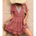 thumbnail image 5 of Blmnix A Line Dresses Women Dresses Lace Dress Fit & Flare Under Dresses Red Mini V-Neck Short Sleeve Adjustable Cuff Plus Size Summer Dresses,XXL, 5 of 7