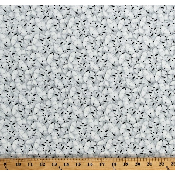Cotton Sand Dollars White Sea Urchins Sea Cookies Beach Seashells Sea Shore Ocean Nautical Coastal Paradise Cotton Fabric Print by the Yard (1499-90)