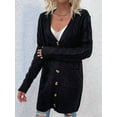 thumbnail image 6 of Women'S Autumn and Winter Long Sleeve Cardigan Sweater Cable Knit Front Button Long Coat Black XL, 6 of 7