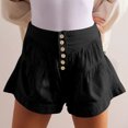 thumbnail image 4 of RYRJJ Women's Shorts Summer Baggy High Waisted Ruffle Flowy Wide Leg Buttons Pleated Casual Shorts Fashion Short Shorts(Black,XL), 4 of 7