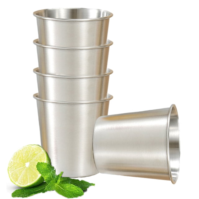 5 vasos de acero inoxidable para beber, apilables, de metal cepillado, para enfriar cerveza, para viajes y acampadas