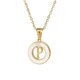 thumbnail image 1 of Collar de letras de acero inoxidable redondo con concha de oro de 18 quilates, anillo de acero de titanio de moda europea y americana, colgante de 26 letras para mujer, 1 of 6